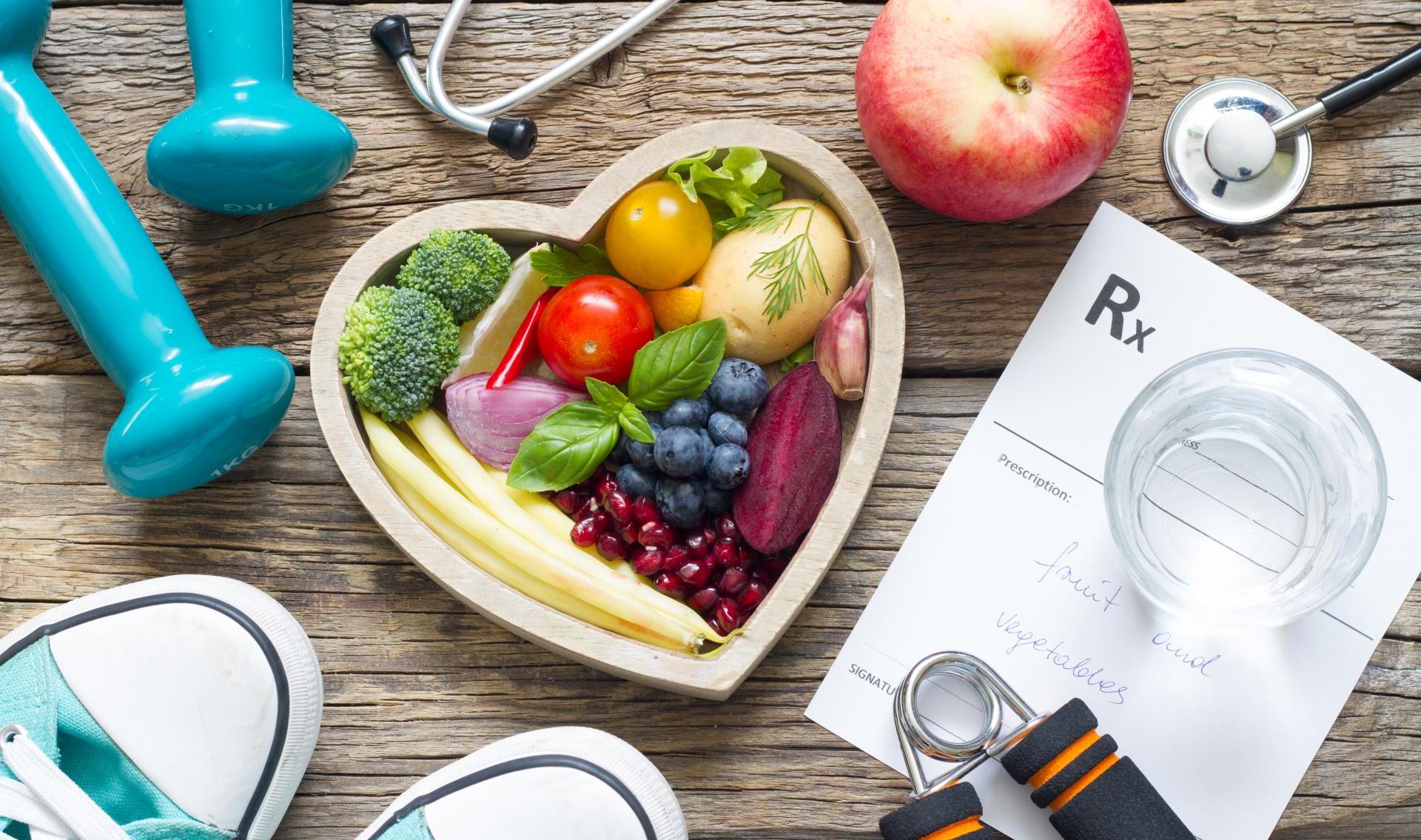 Prescription along with fruit and vegetables.
