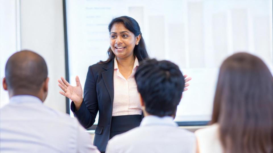 Presenter addressing a group of attendees