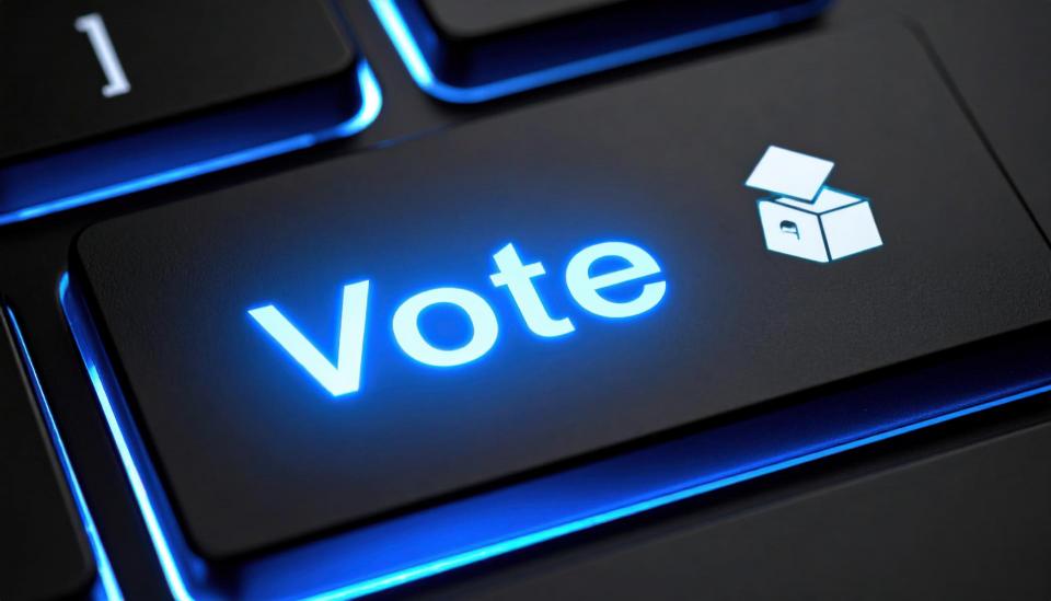 Close up of glowing vote button on keyboard.