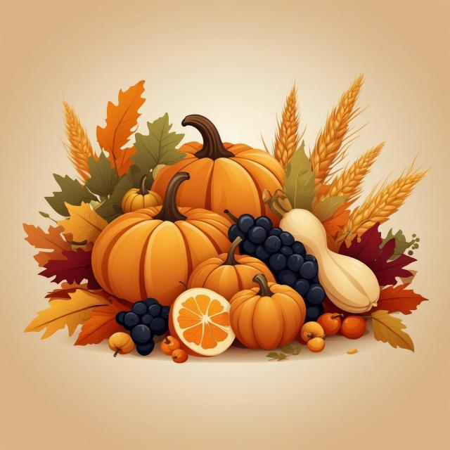 Modern Flat Design Illustration of a Harvest Cornucopia
