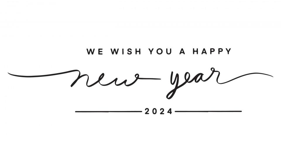 WE WISH YOU A Happy New Year 2024 calligraphy text font.