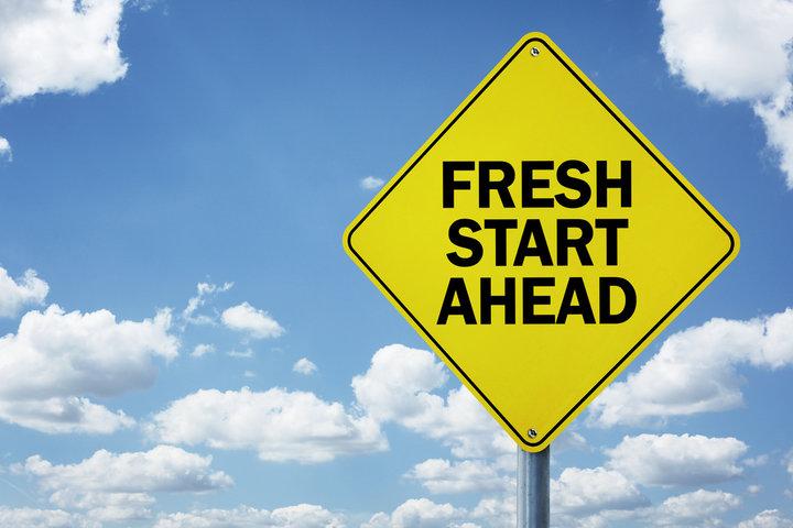 Traffic Sign with Fresh Start Ahead on it.