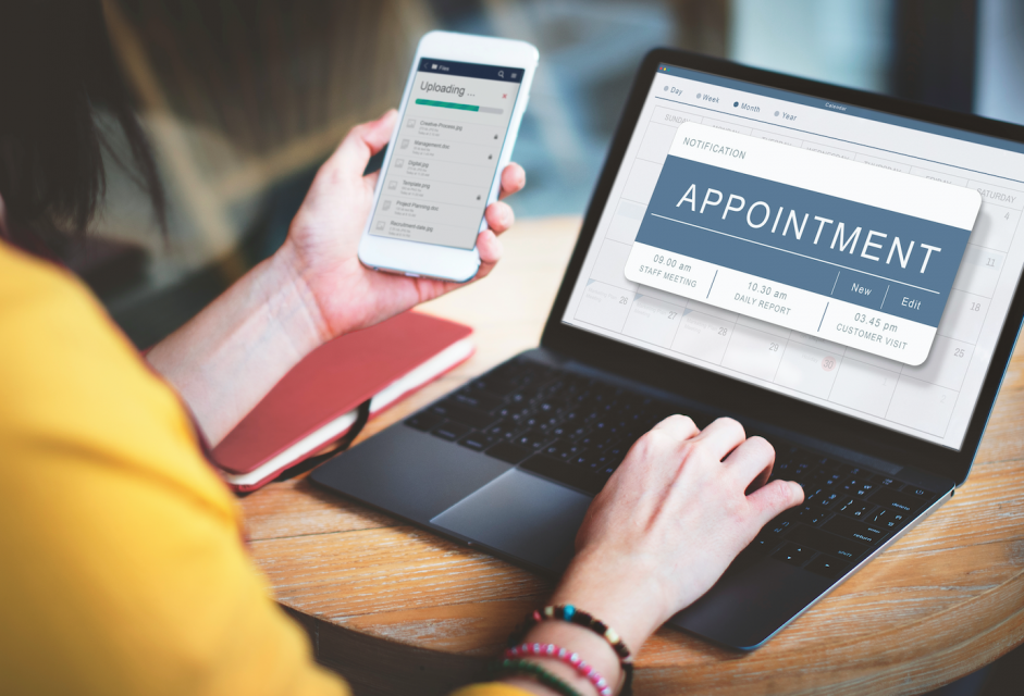 Scheduling an appointment on a laptop