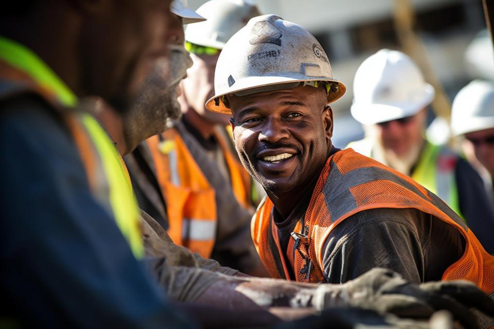 Group portrait of a construction team on site in Los Angeles