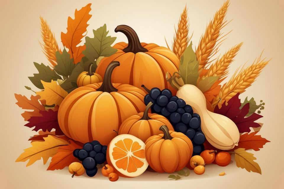 Modern Flat Design Illustration of a Harvest Cornucopia