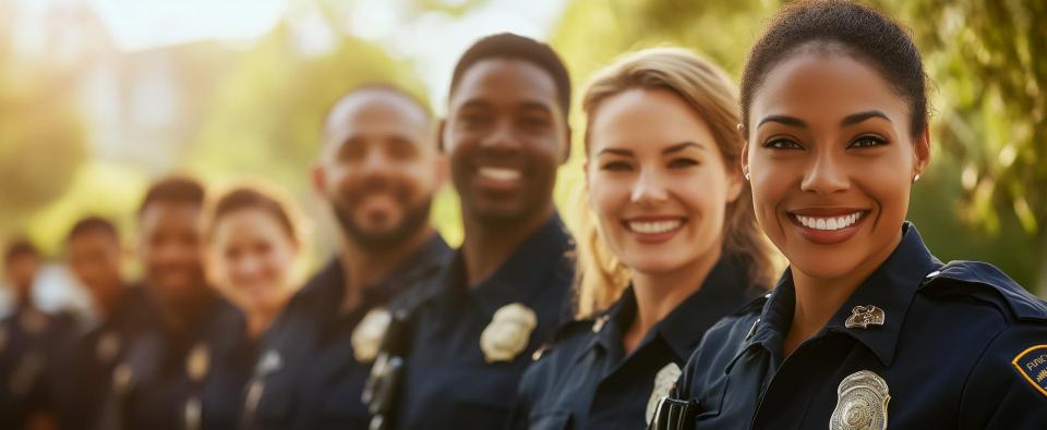 Team of officers smiling.