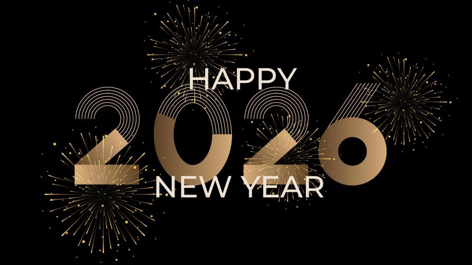 Typography Happy New Year 2026. Shiny gold color and realistic embossed effect.