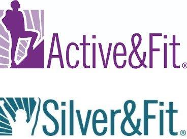 Active & Fit purple logo stacked on top of the Silver & Fit blue logo