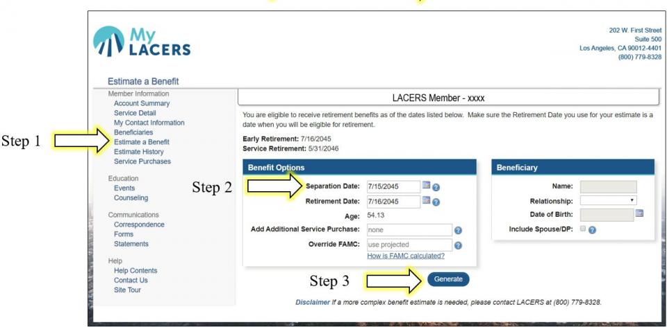 MyLACERS Benefit Estimate Step By Step Instructions